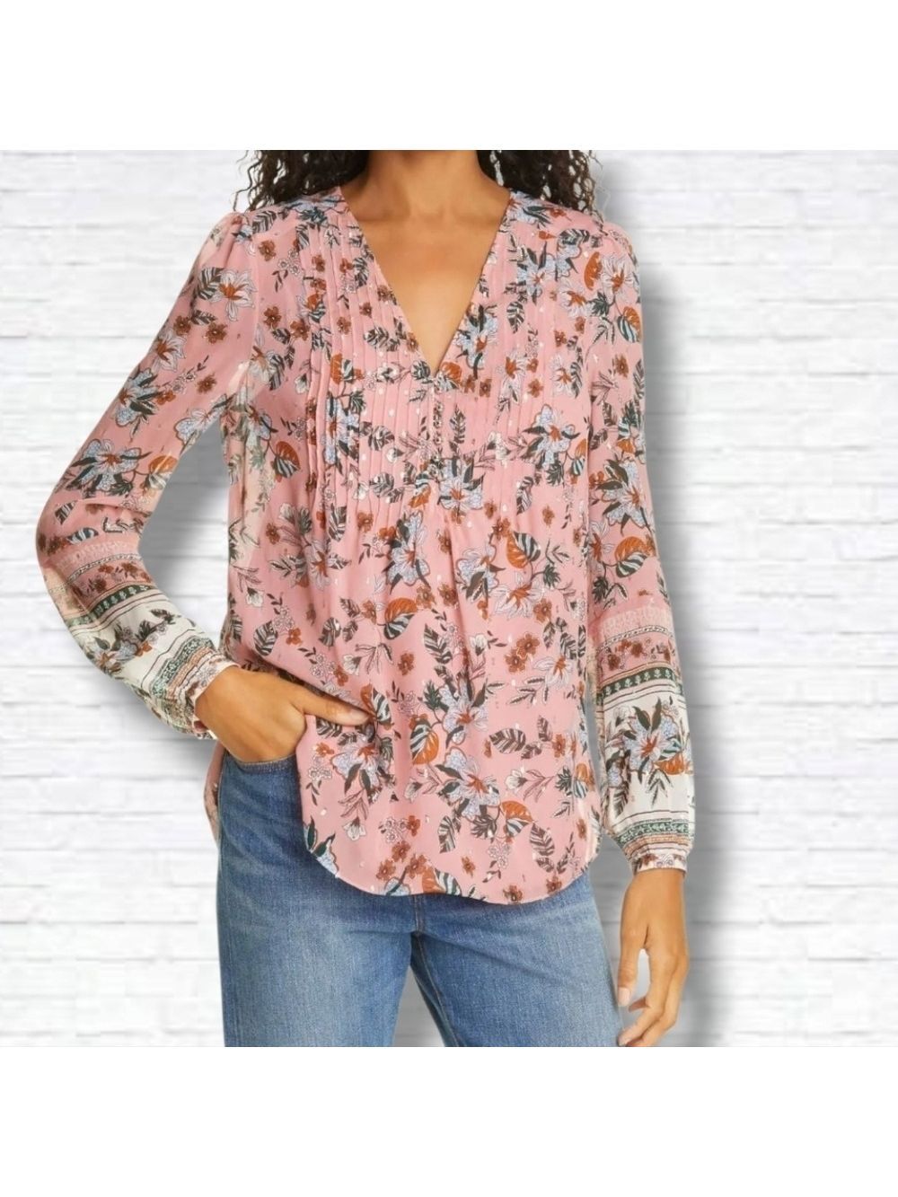 Veronica Beard Lowell Silk Blend Floral Print Popover Long Sleeve Blouse Size 2